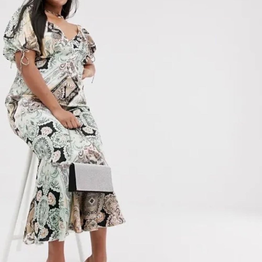 NWT ASOS Curve Satin Paisley Maxi Dress – Size US 22 – Boho Festival Vibe